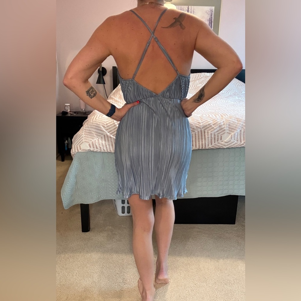 Blue pleated slip mini dress with spaghetti straps - size small - Picture 3 of 8